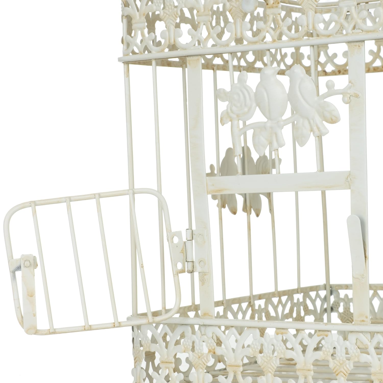 Moritz 2er Set Vogelkäfig Deko aus Metall altweiß H 55/47 cm Vintage Look mit Vogel-Verzierung zum Hängen oder Stellen Dekokäfig Landhausstil Antik Shabby Nostalgie