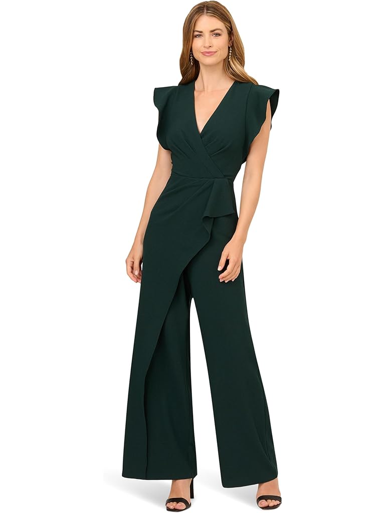 Green Adrianna Papell Crepe Overlay Jumpsuit