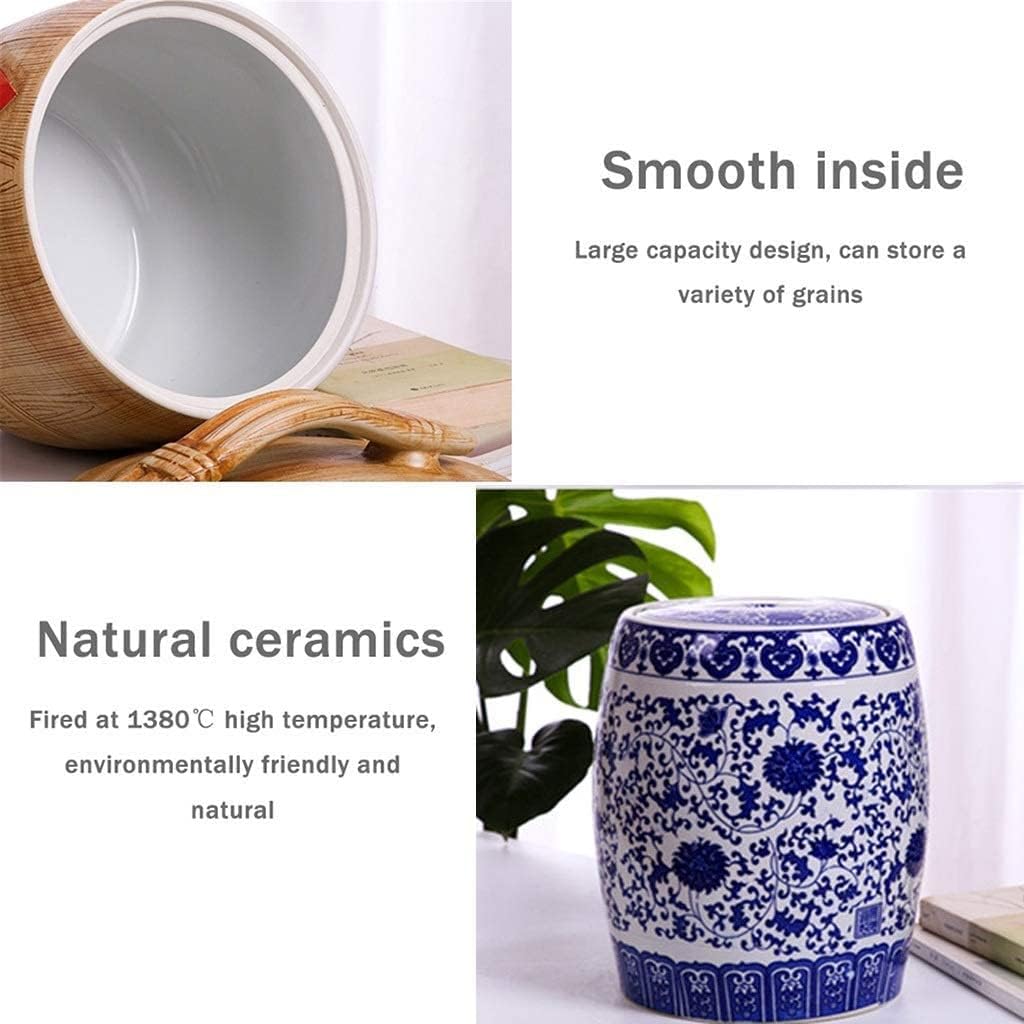 Food Storage Containe Rice Storage Containe Handmade Ceramic Grain Dispenser Household Sealed Rice Bucket With Lid Hand-painted Lotus Home Decoration Creative Gift ( Color : D Size : 15KG ) (D 10KG)