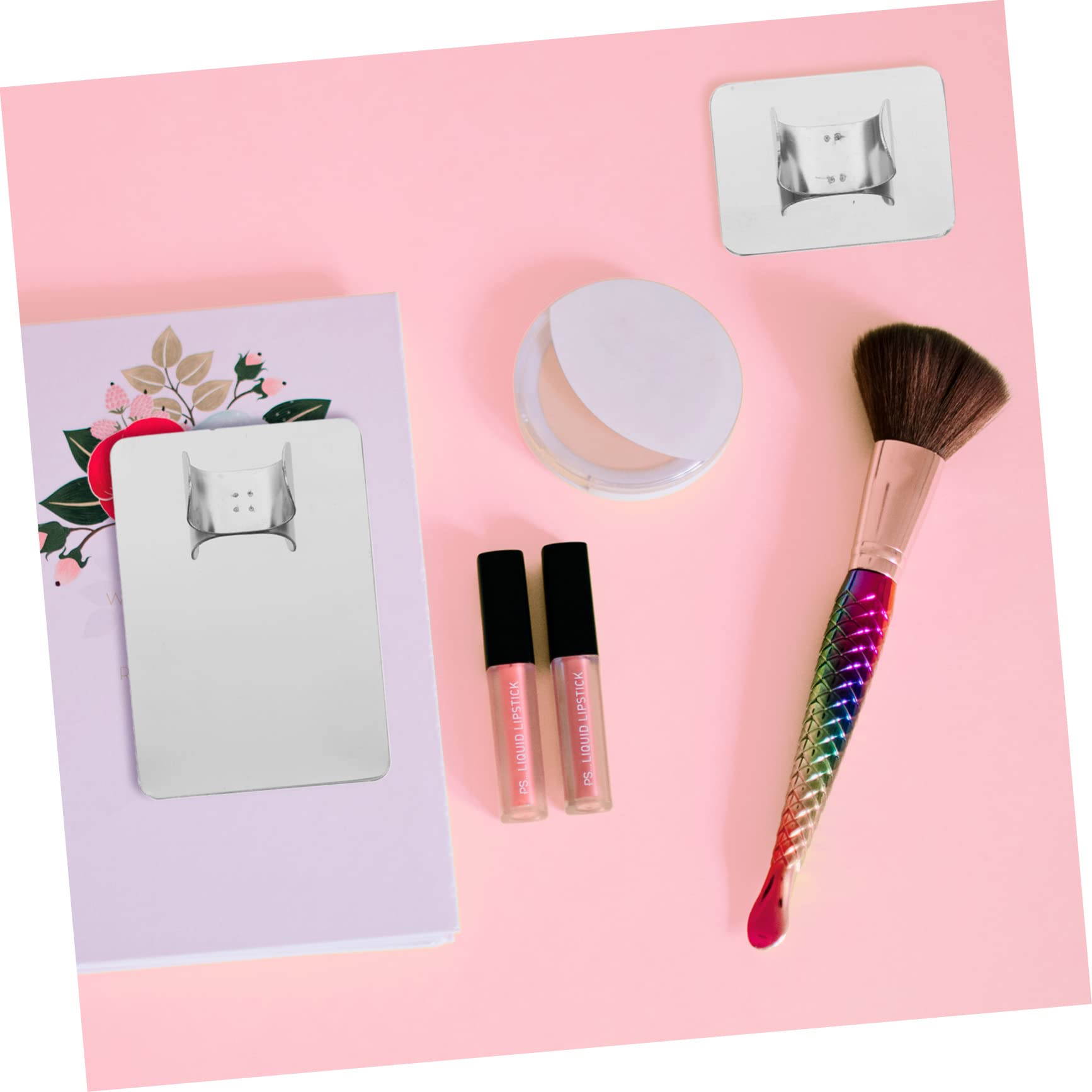 DOITOOL 4pcs Nail Art Ring Palette Makeup Mixing Palette Stainless Steel Foundation Flat Ring Handle Easy to Carry