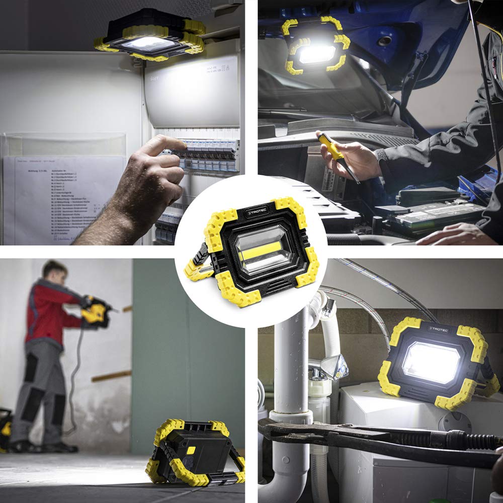 TROTEC Lámpara de Trabajo USB recargable PWLS 06-10, COB LED, 800 lm, 3 modos, Ajustable en 180º, Linterna de Trabajo