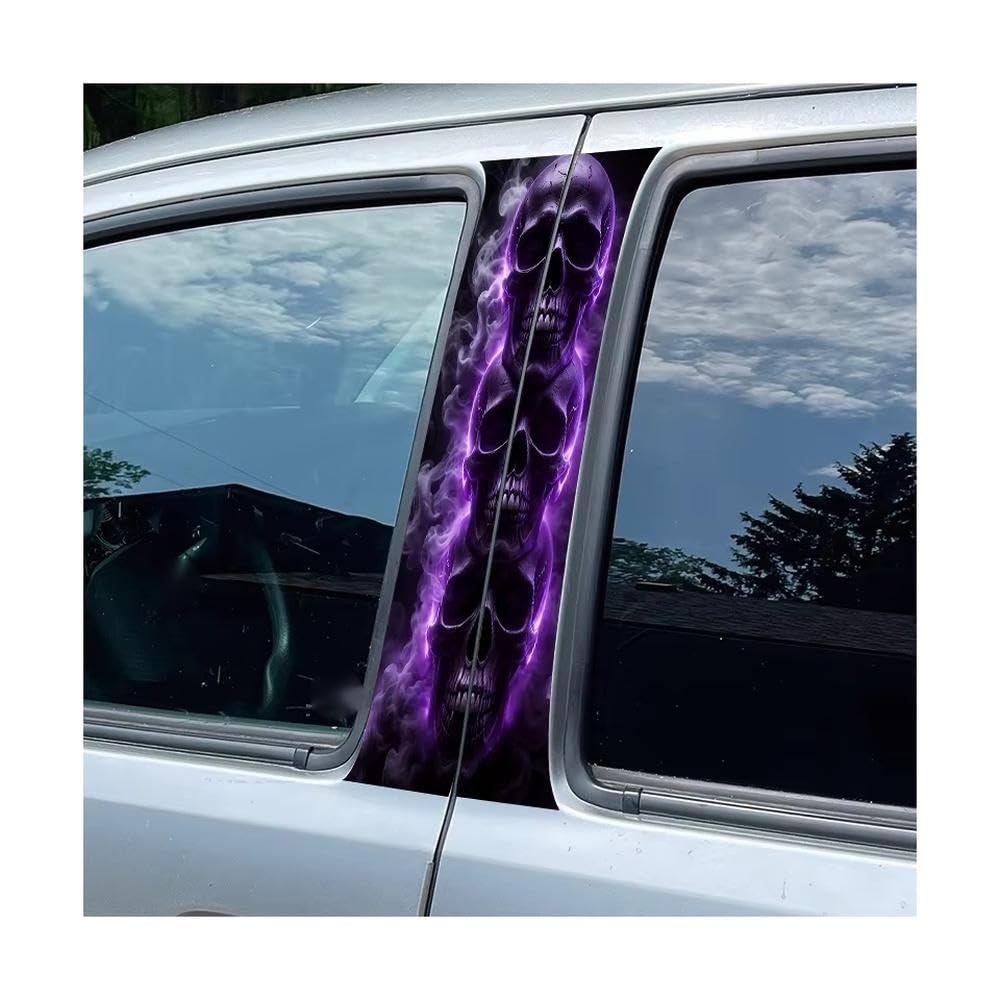 Bertdcx One Color Car Pillar Decals Waterproof Stickers Stacked Purple Glowing Skulls Glossy Protective Polyethylene Film Auto Parts