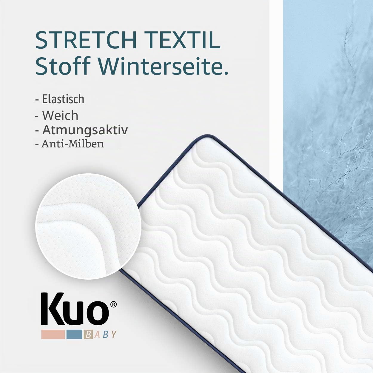 KUO Baby - Baloo Kinderbettmatratze | Schaumstoff- und viskoelastische Matratze | Wendbar, hygienisch und atmungsaktiv | 120x60 cm