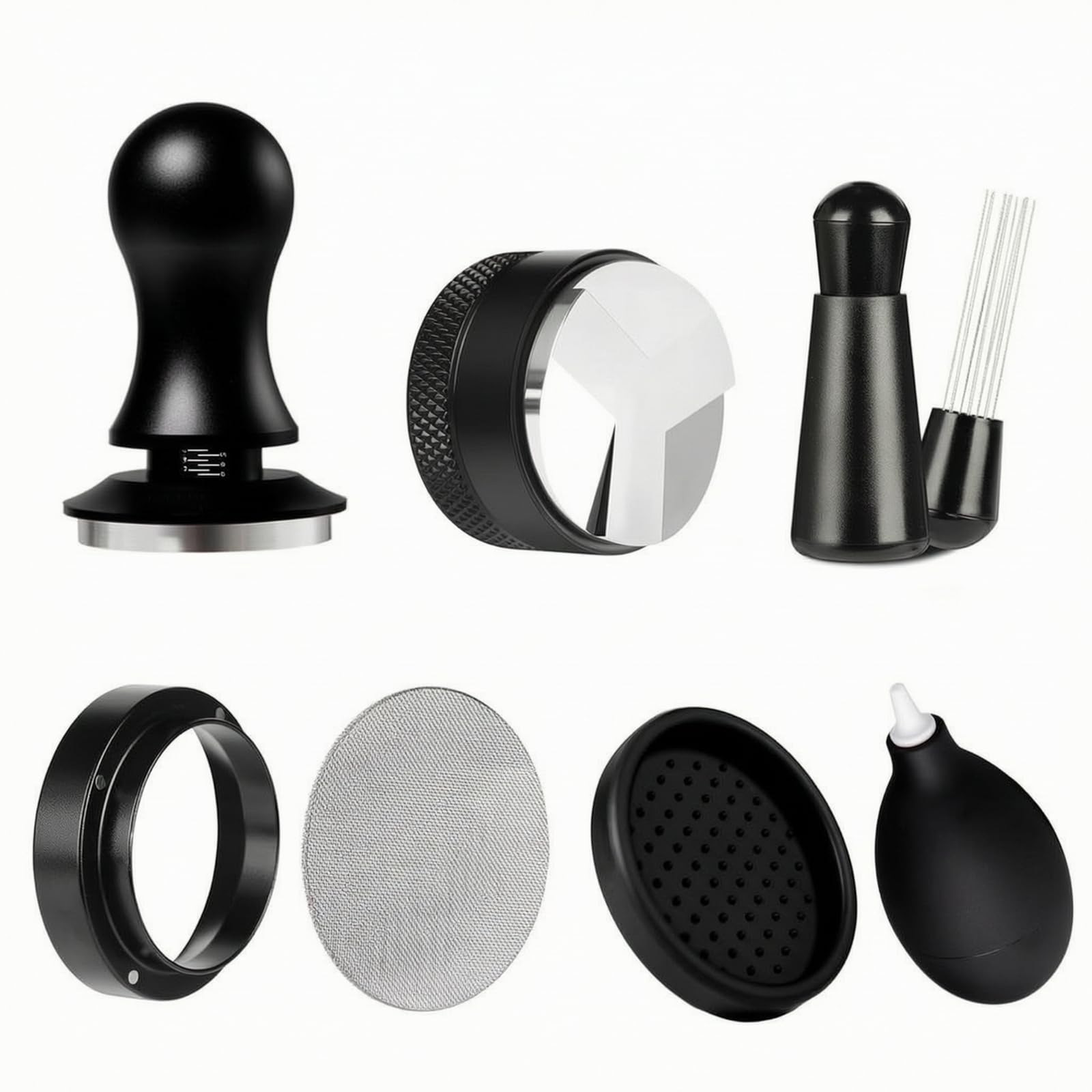 predolo 7 Pezzi Kit Preparazione Compatto Set Ergonomico Accessori Caffè per Bar, 53mm