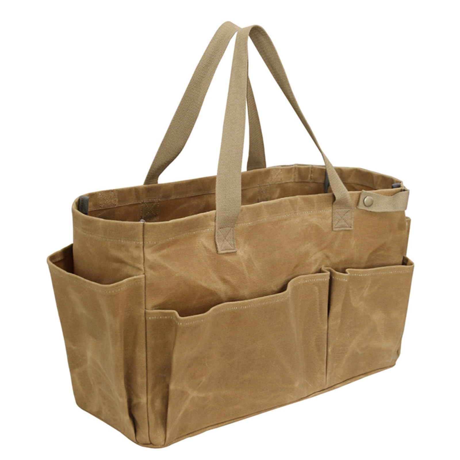 Waxed Canvas Garden Tool Tote, Heavy Duty Tool Tote Bag Storage For Gardening Tools, Canvas Tote Bag Multi-Pockets Tool Storage Gardener Electrician
