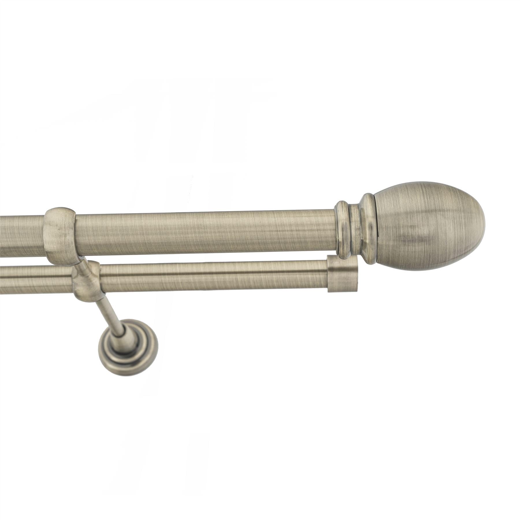 Double Metal Curtain Pole 25/19mm With Finials Rod Classic Brackets Oval 230cm Antique Brass