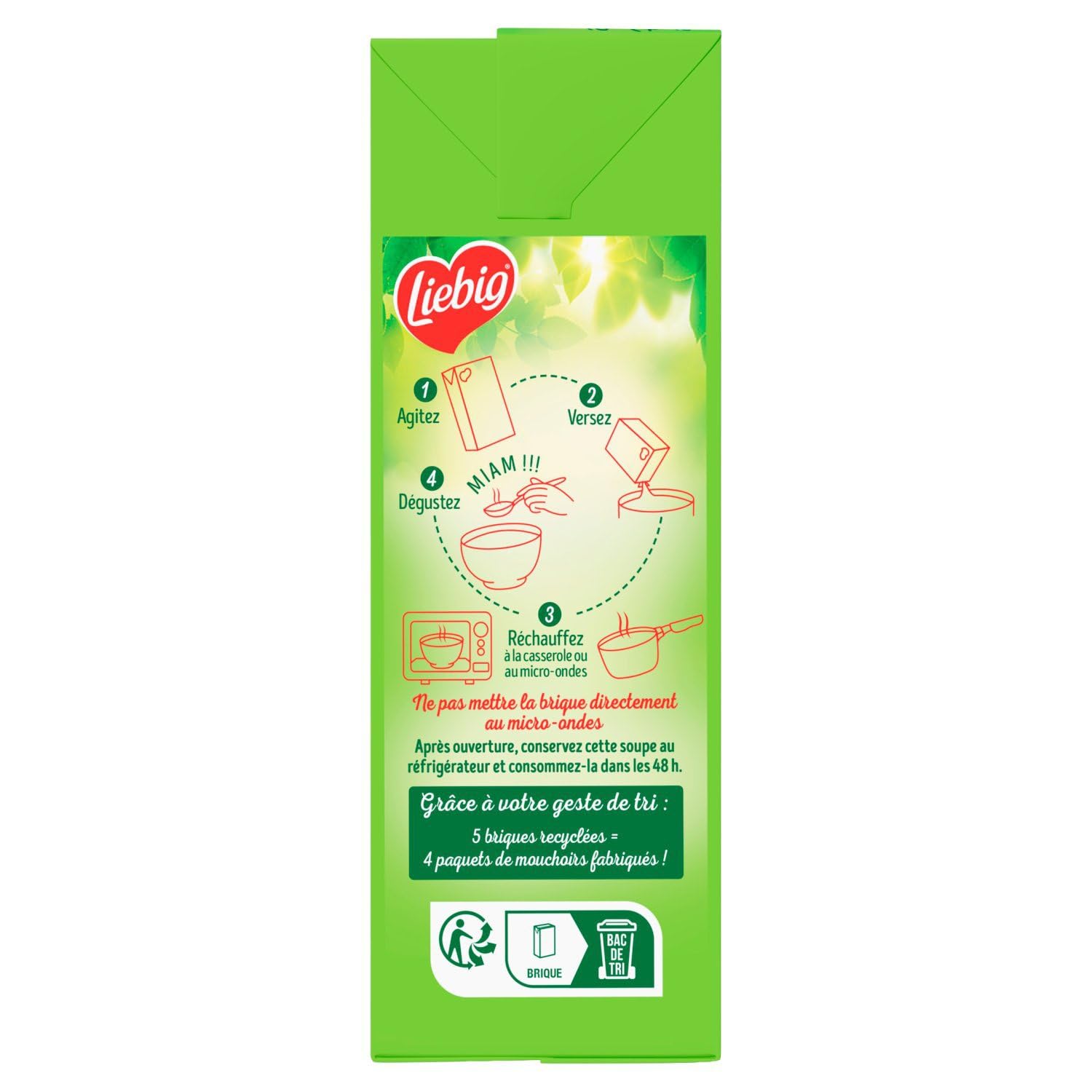 LIEBIG - Soupe Velouté Poireaux Pommes de Terre Épinard et Crème Fraîche - la brique de 1L - Le Lot De 4