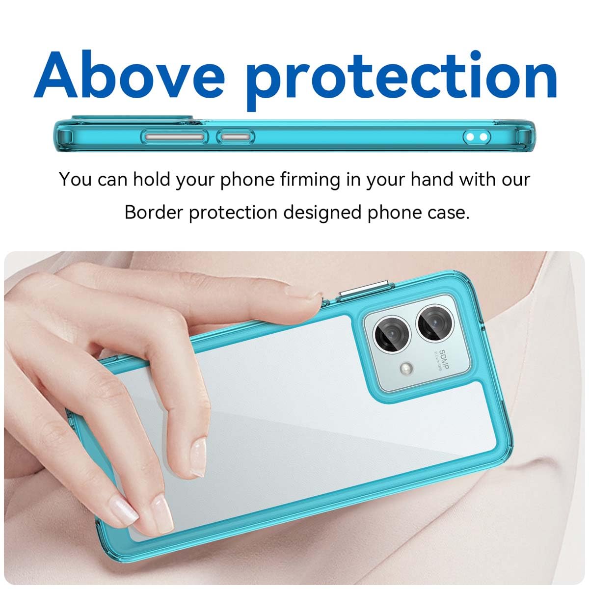 GOKEN Handyhülle Für Motorola Moto G84 – Transparent Mit Blauem Rand, TPU & PC, Stoßfest