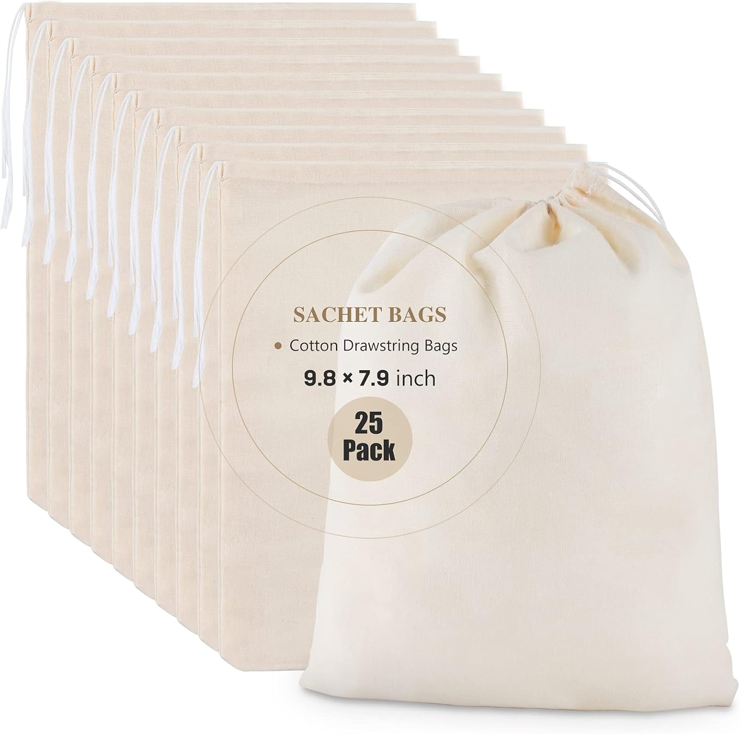 Chielor コットンモスリンバッグ 25枚 - 9.8 x 7.9インチ 環境に優しい巾着袋 再利用可能なサシェ クラフト ティ