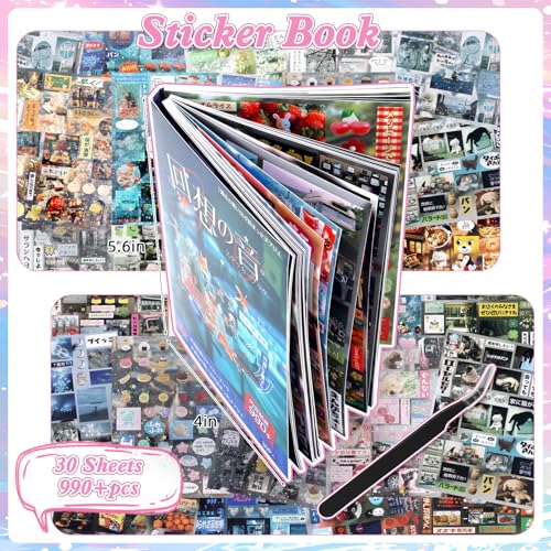 Image of 990Pcs Cute Scrapbook Stickers Travel Y2k Japanese Sticker Book for Adult Kawaii Korean Stickers for Journaling Heisei Retro Aesthetic Sticker Manga Style Decor for DIY Crafts Junk Journal Gifts Sound