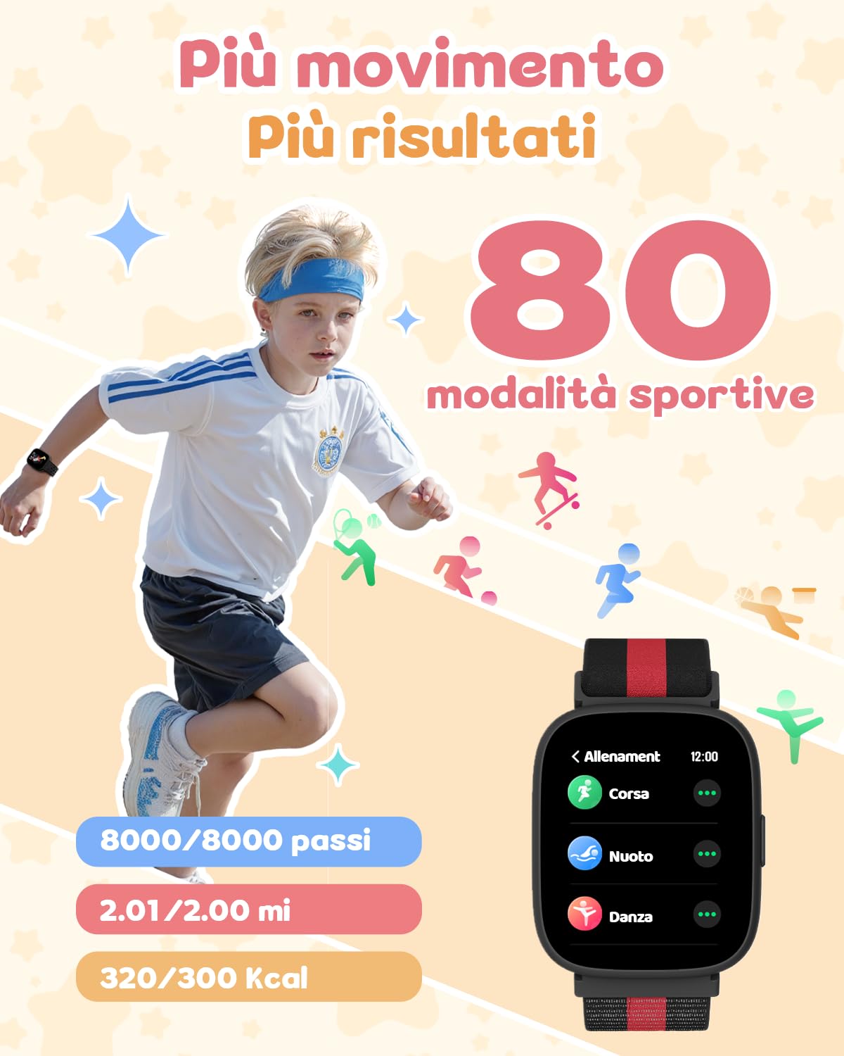 Smartwatch Bambini e Bambina Ado 5-16 Senza APP Necessaria, 1,83" Orologio Smartwatch Bambini con Contapassi, Frequenza Cardiaca, Resistente all'Acqua IP68, Monitor del Sonno, Giochi Puzzle