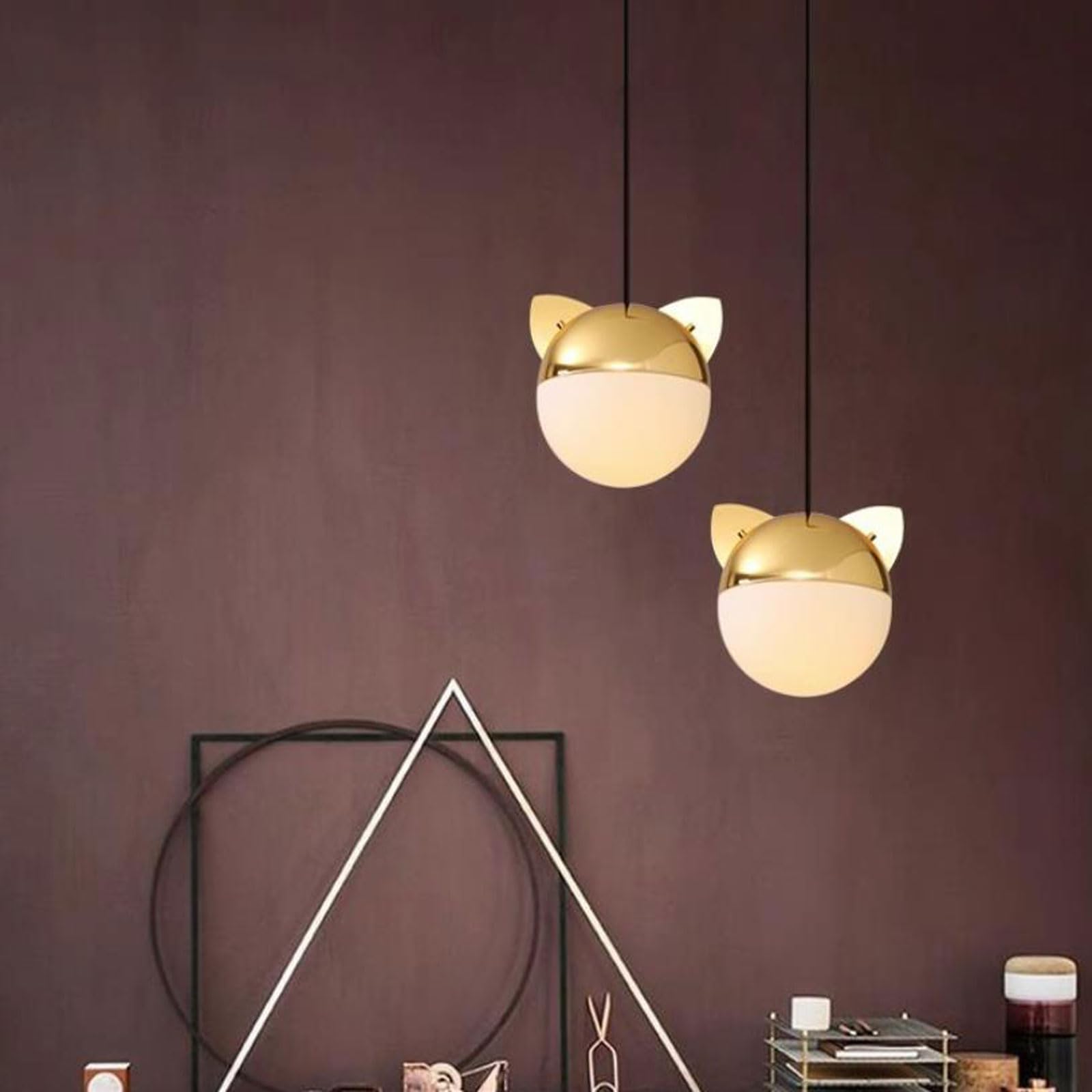 Lampada a sospensione creativa a forma di cartone animato per ristoranti, con vetro circolare dorato, stile multi-stile, attacco E14,luce calda a testa singola,lampadario da comodino,adatto per caffè