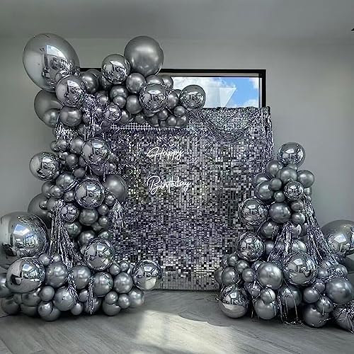 Image of 412pcs Metallic Silver Balloon Garland Arch Kit 18 12 10 5 Inch Different Sizes Latex Chrome Balloons for Baby Shower Birthday Graduation Wedding Anniversary Celebration Party Decoration