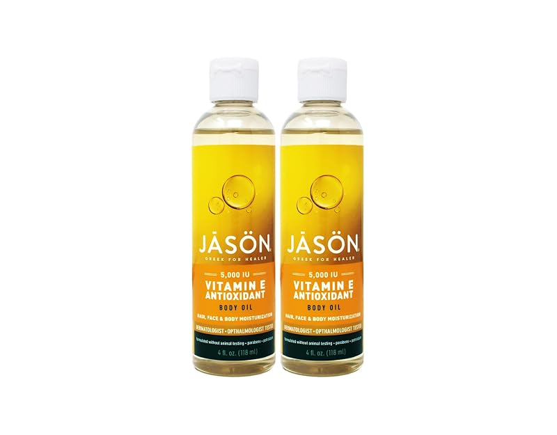 Óleo de vitamina E JASON 5.000 I.U., 120 mL, com óleos de amêndoa, damasco, abacate, girassol e gérmen de trigo, pacote com 2