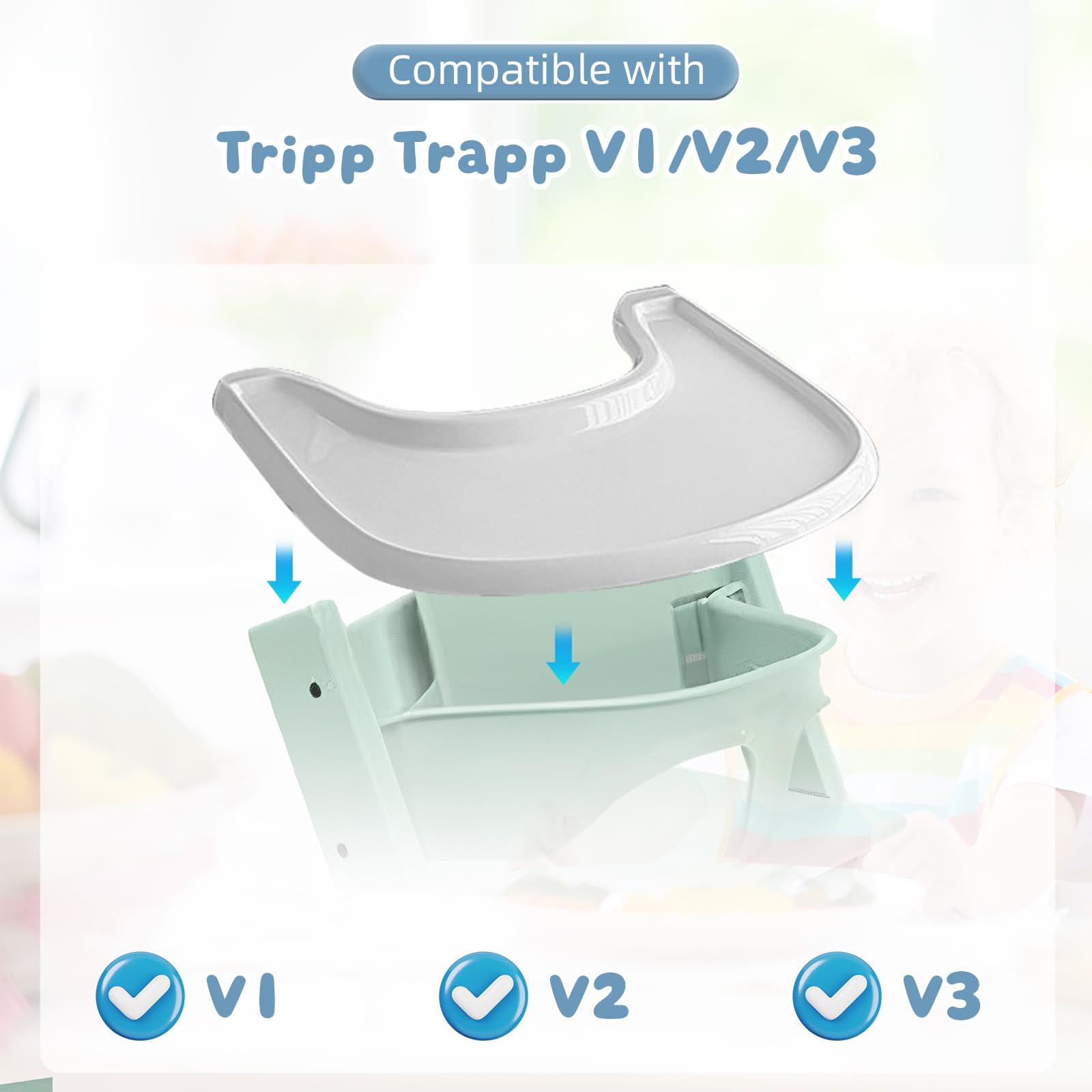 Tray Compatible with Stokke Tripp Trapp V1/V2/V3 High Chair, BPA-Free Toddler Tray for 6-36 Months, Holds Suction Bowls - Image 2