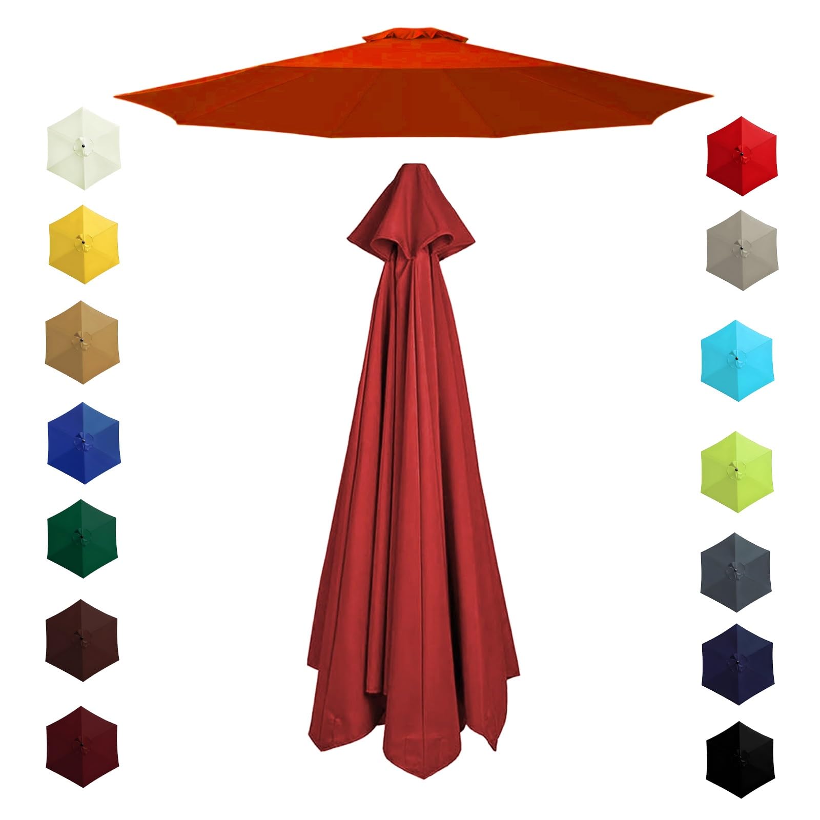 200cm 230cm 270cm 300cm 6/8 Ribs Garden Replacement Parasol Canopy, Replacement Parasol Top Canopy Fabric Cover for Garden Patio Outdoor, Waterproof Sun Umbrella Cloth(Red,3.0m/8 Arms)