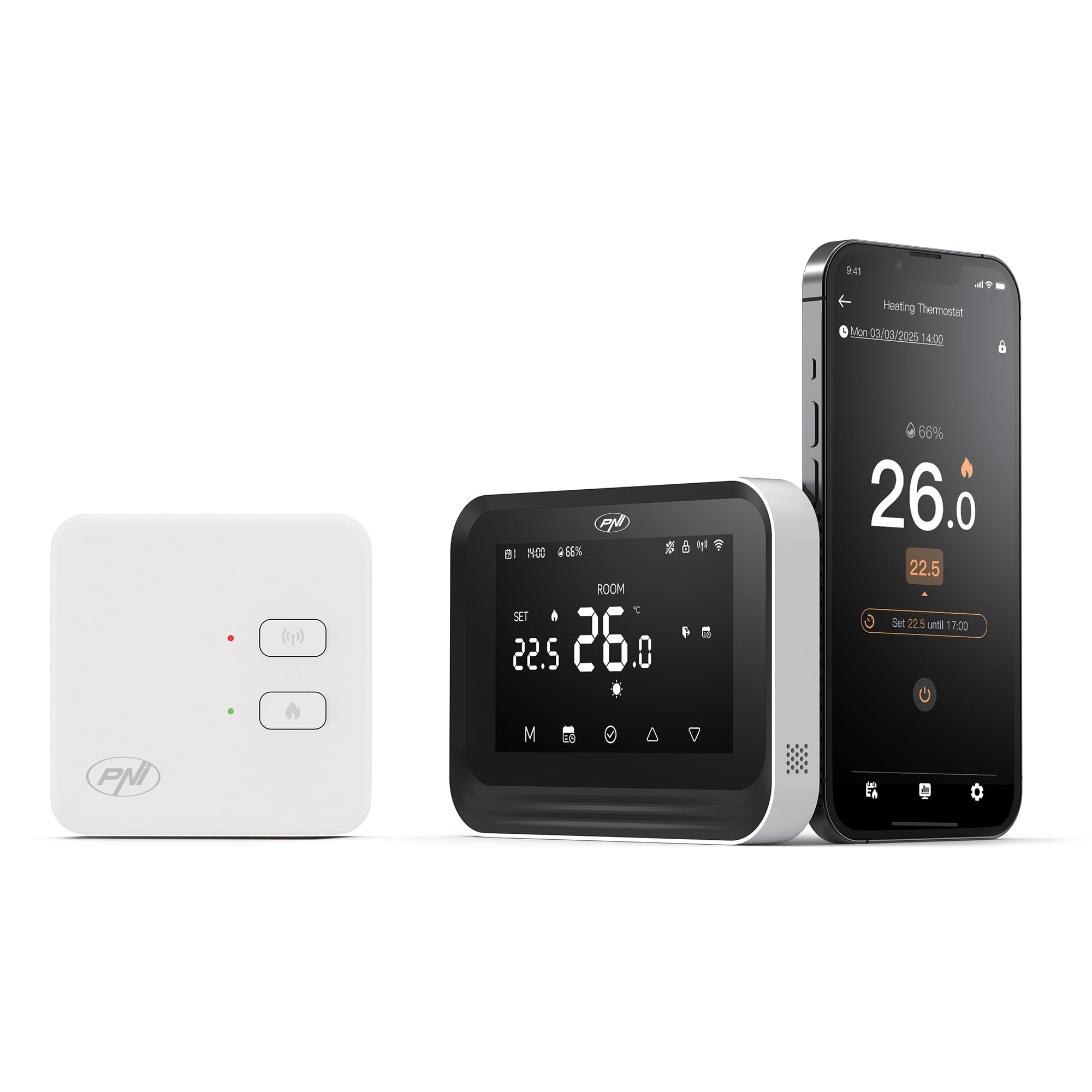 PNI Thermostat Intelligent sans Fil CT45, avec WiFi, contrôle Internet, pour systèmes de Chauffage, Application TuyaSmart, Blanc