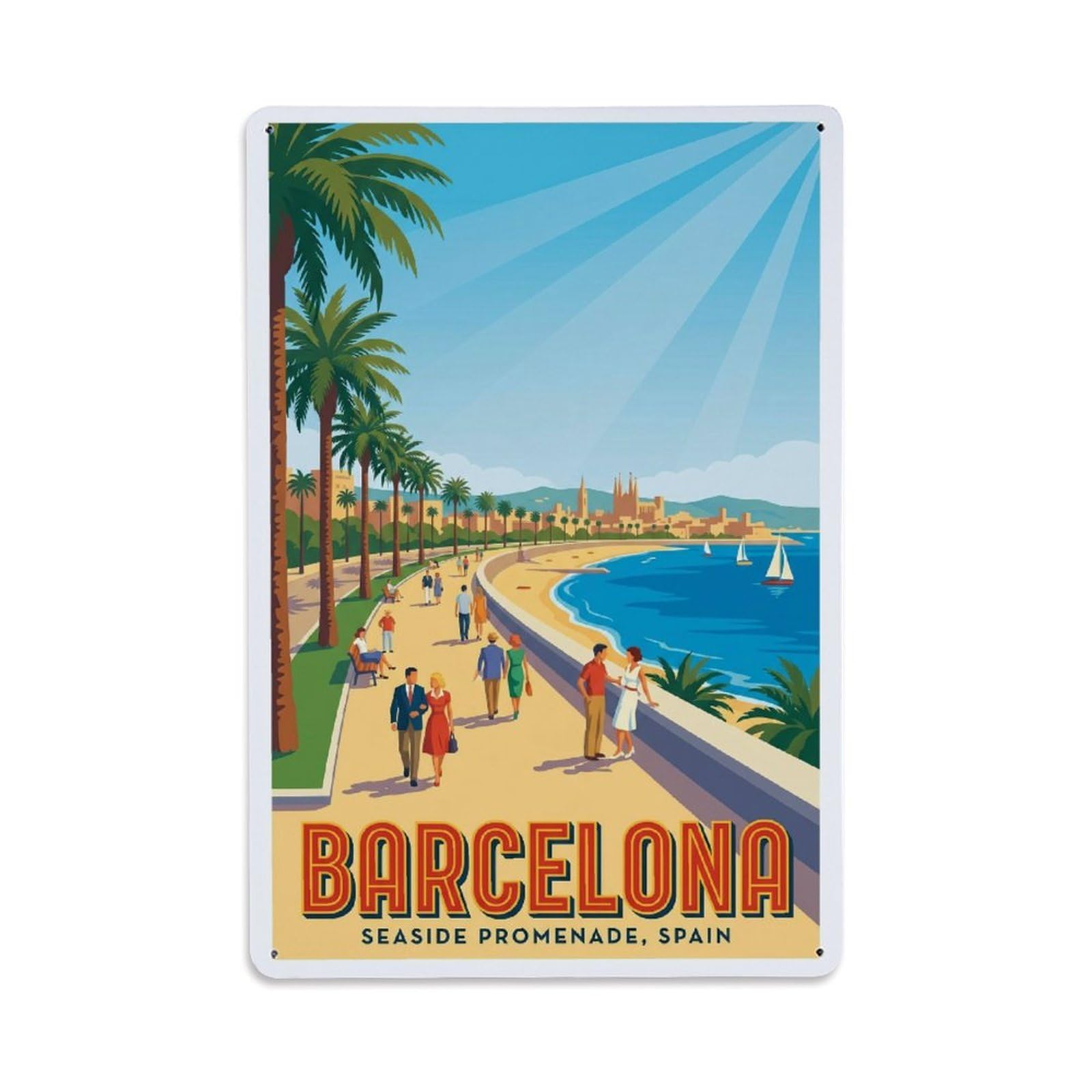 Vintage Travel Promenade Spain Seaside Metal Tin Sign Plaque Wall Decor for Cafe, Club Bar, Office, Home Garden Metal Poster 8x12Inch