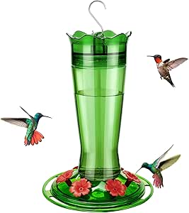 Kingsyard Glass Hummingbird Feeder for Outdoors Hanging - 6 Bee Guard Feeding Ports & Built-in Ant Moat, Wild Bird Feeder for Outside Garden Yard Patio 14 Oz, Green asin的图片