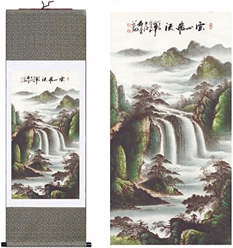 Chinese Painting Home Decorate Calligraphy Scroll Silk Chinese Painting Landscape Home Decorate Calligraphy Scroll Hanging Art Gift (H40 X W12) 40159