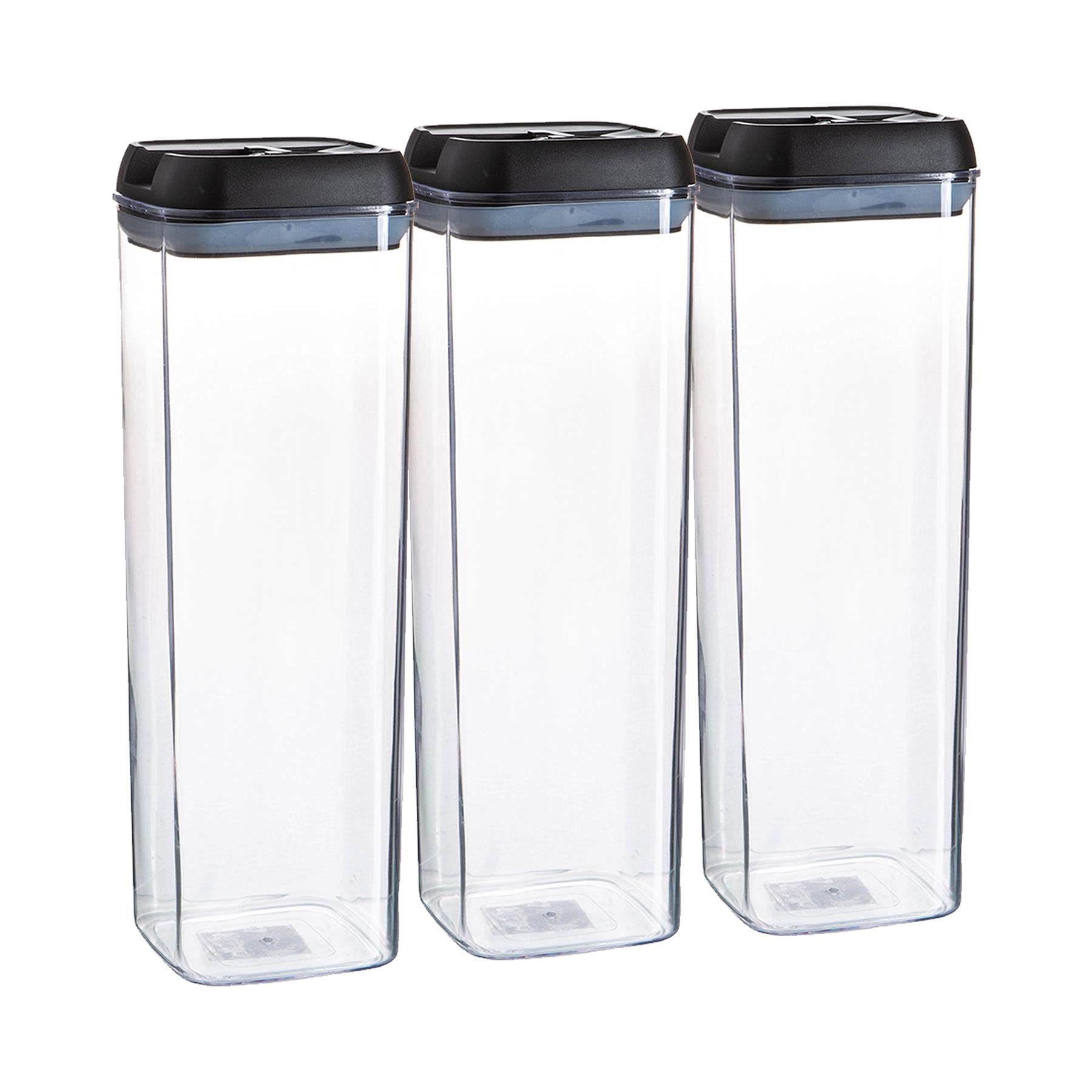 Argon Tableware Black Argon Table Food Storage Containers With Airtight Flip Lock Lids - 1900Ml - 3 Pack - Plastic Kitchen Storage Tupperware Pantry Food Organiser For Cereal, Oats, Sugar, Coffee, Biscuits, Tea