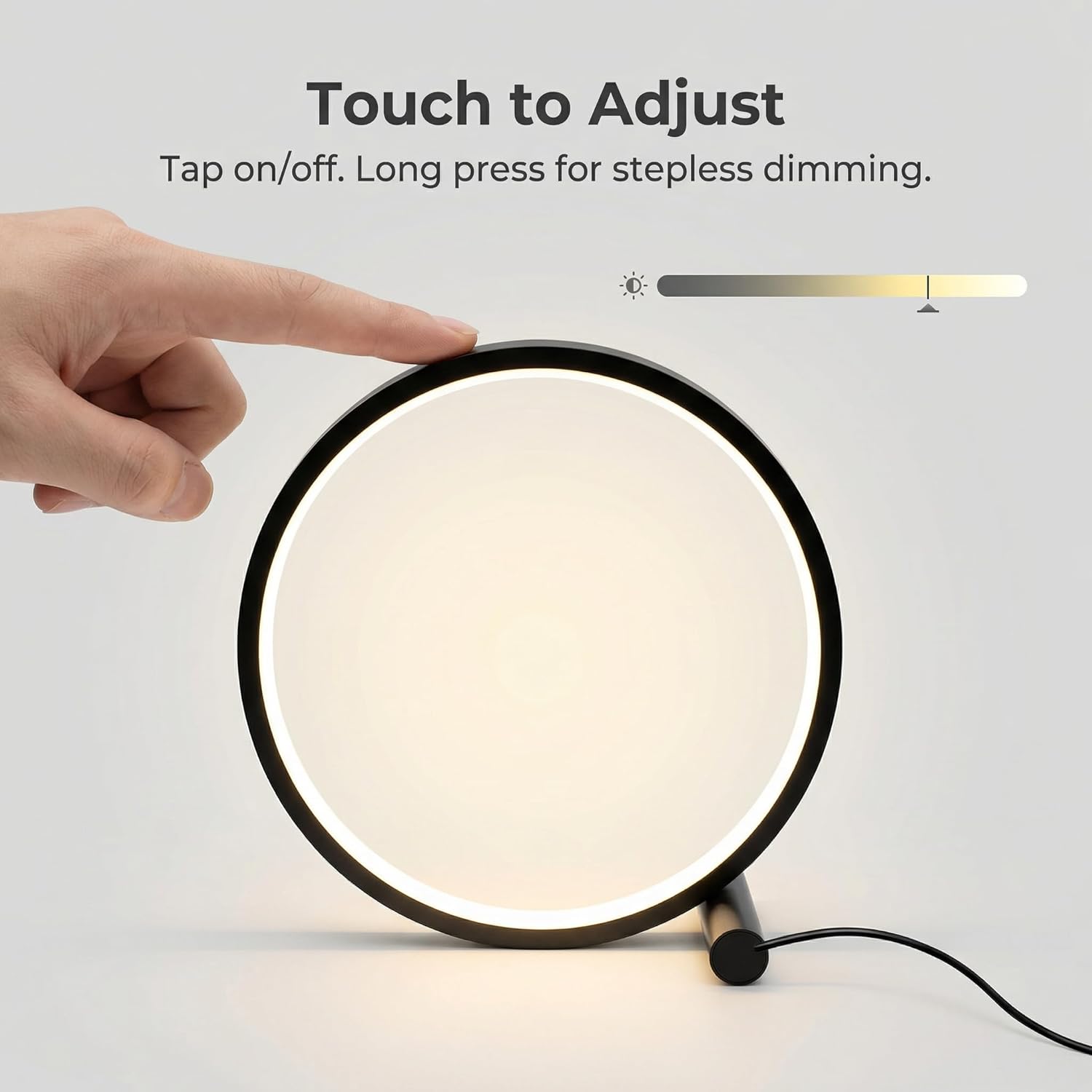 LED Desk Lamp for Bedroom,Touch Bedside Light with 3 Color Temperatures,Stepless Dimmable Round Table Lamp,6W Modern Nightstand Light for Reading,Living Room,Office,Black