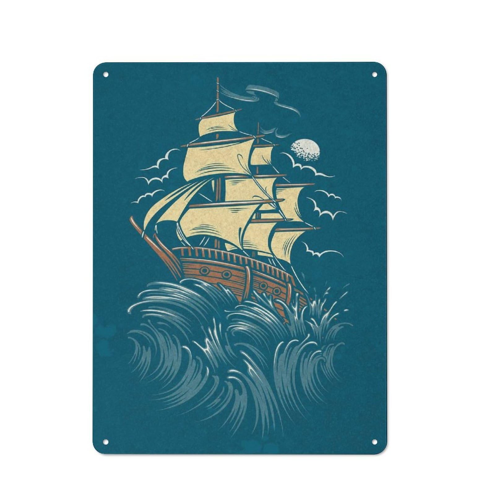Junmoney Sailing Workshop Style Tin Sign 40X30cm, Industrial Wall Art For Garage, Hobby Room, Office Or Man Cave