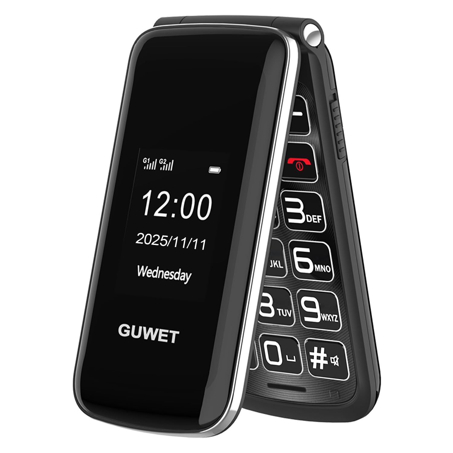 Guwet 2G Seniorenhandy Klapphandy ohne Vertrag, Rentner Handy Großen Tasten, SOS Notruffunktion, 1600 mAh Akku, 2.4