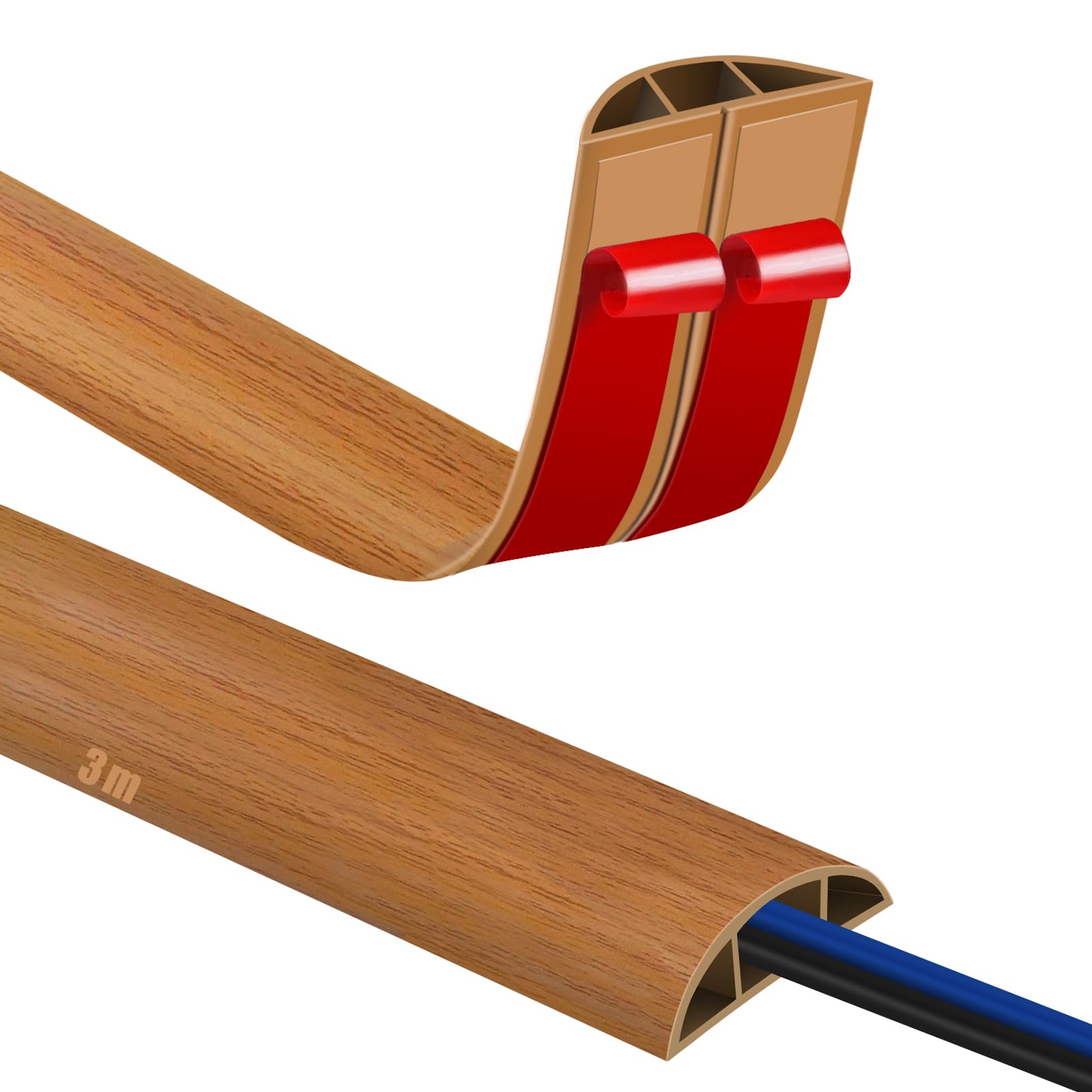 Canaletas para Cables Adhesivas, Madera Pasacables Suelo Goma, Canaleta Cables, para Uso en Oficinas, Escuela, Almacén, Conciertos, Etc, para Proteger Los Cables Evitar Riesgos deTropiezo — view 19