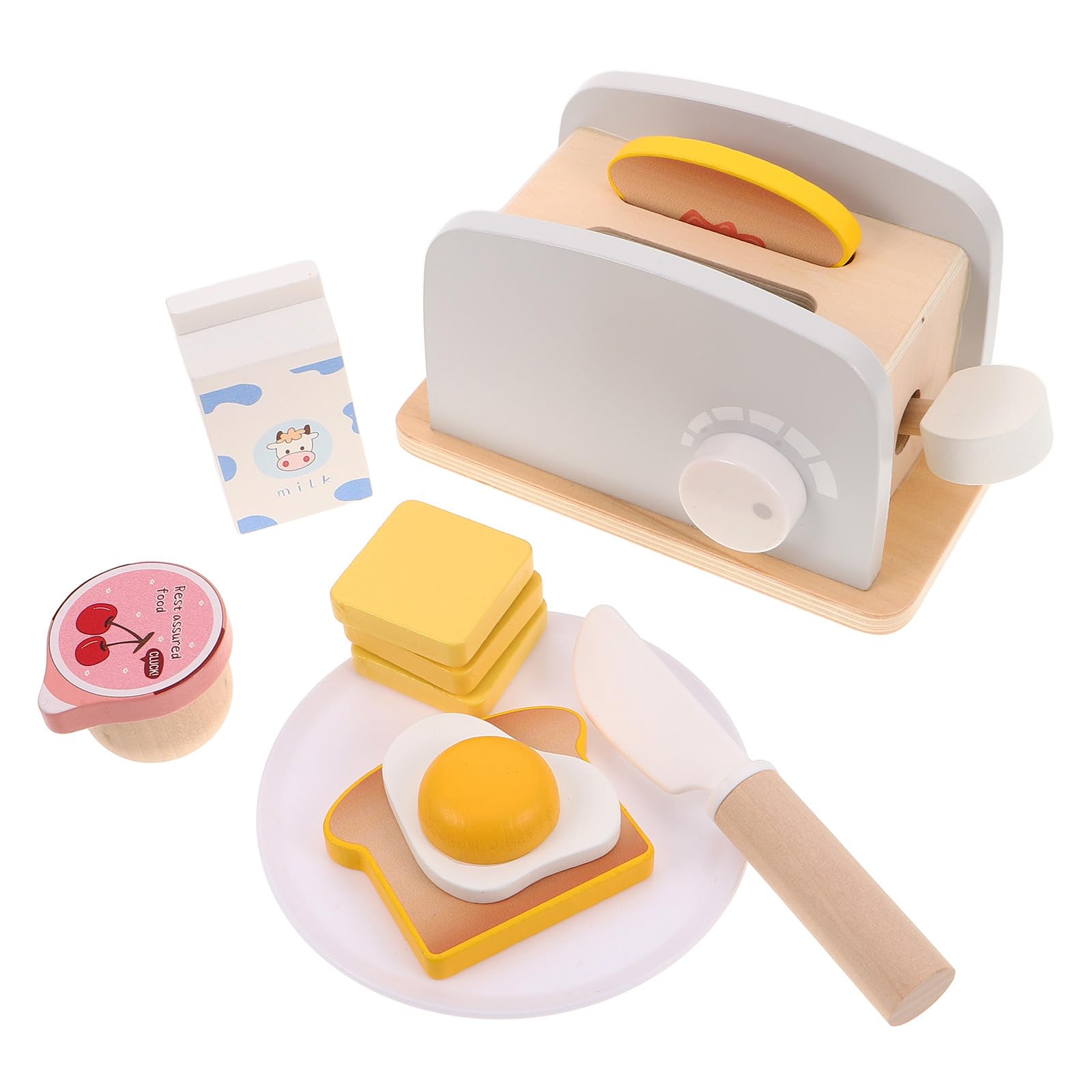 Gatuida 1 set di tostapane in legno per il gioco di ruolo, set da taglio per alimenti, mini macchina per il pane, per cucina per casa delle bambole, giocattoli di ruolo fantasiosi per bambini,
