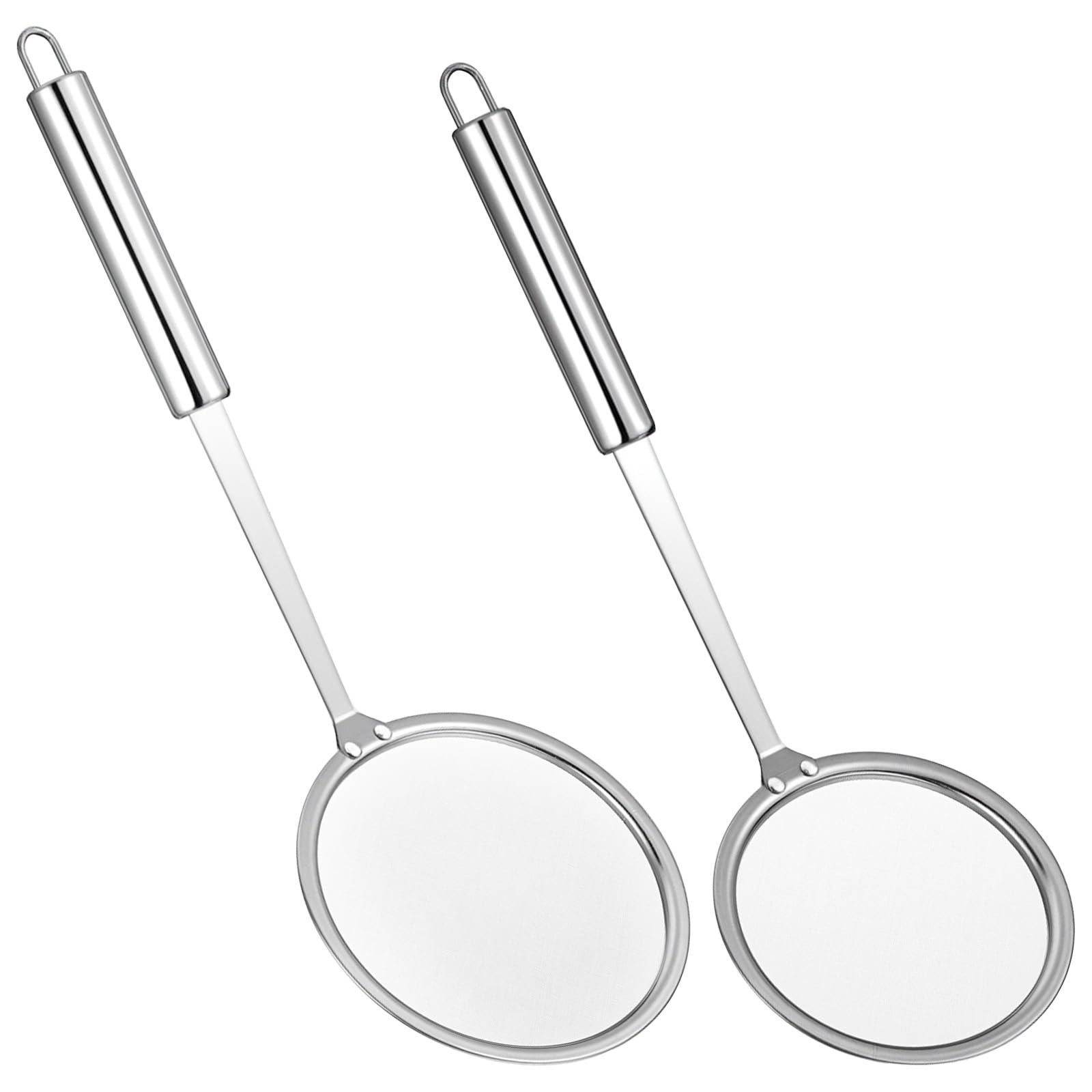 Wanmu 2 Pcs Fat Skimmer Spoon, Stainless Steel Fine Mesh Strainer - Fat Skimmer for Cooking, Food Strainer for Grease, Foam & Oil - (10cm & 12cm)