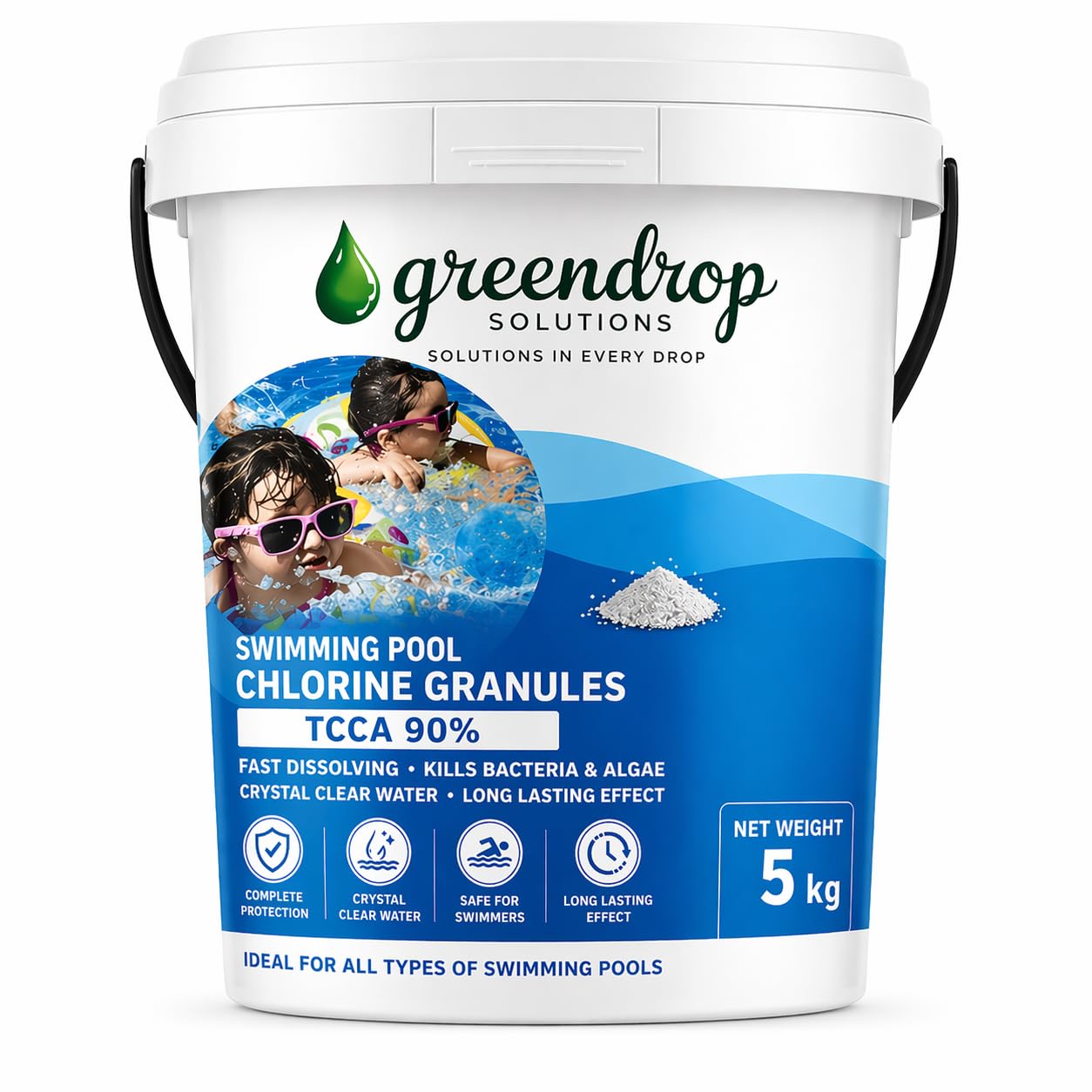 Chlorine Granules for Swimming Pools – 5KG | 90% TCCA Fast-Dissolving Formula | Kills Bacteria & Algae | Best Pool Water Cleaning Powder (5Kg)-image-42