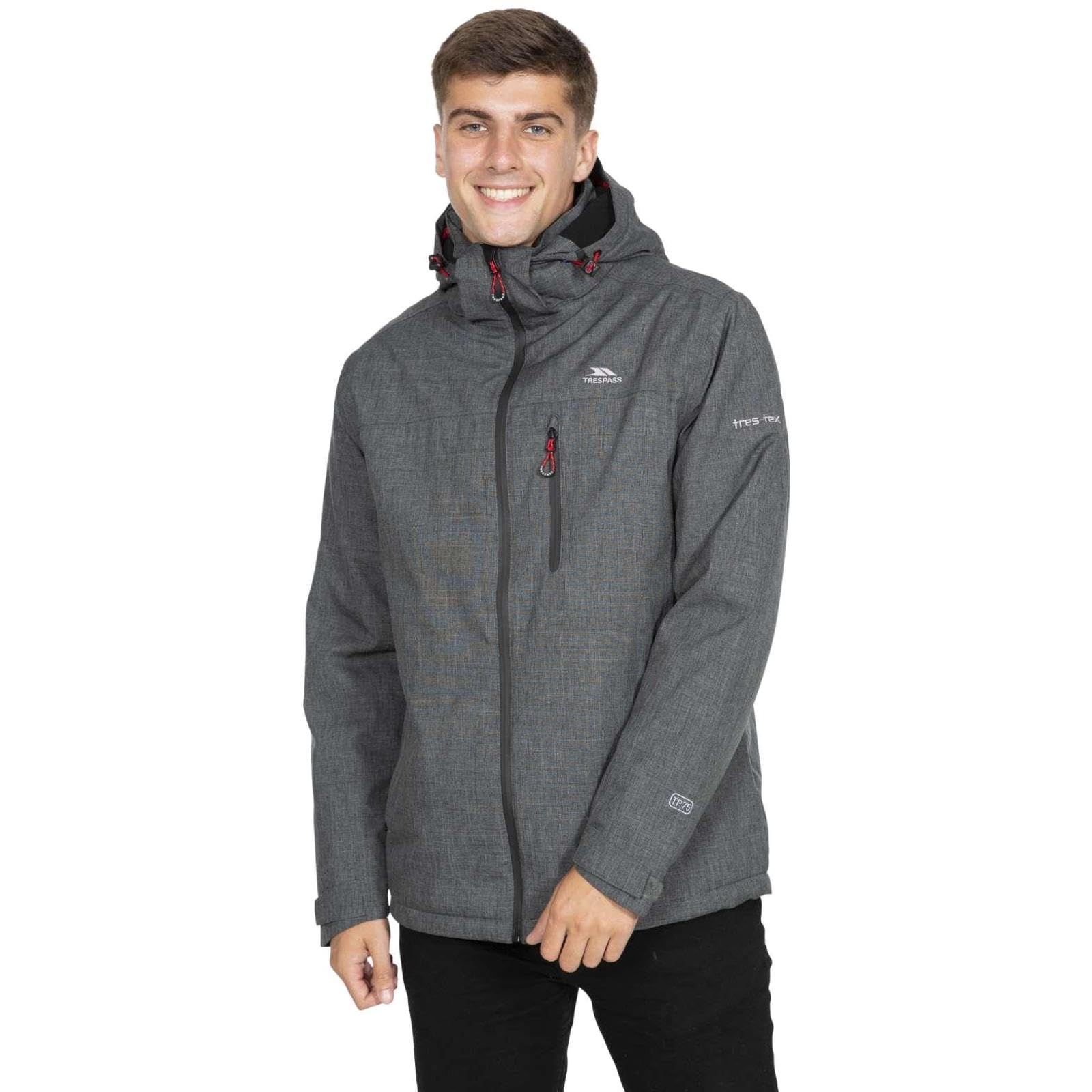 Trespass Mens Padded Waterproof Jacket Fyfinn - Men's Water Repellent Hooded Jacket, Padded Winter Coat For Travelling Walking, Everyday Outerwear Jacket with Pockets