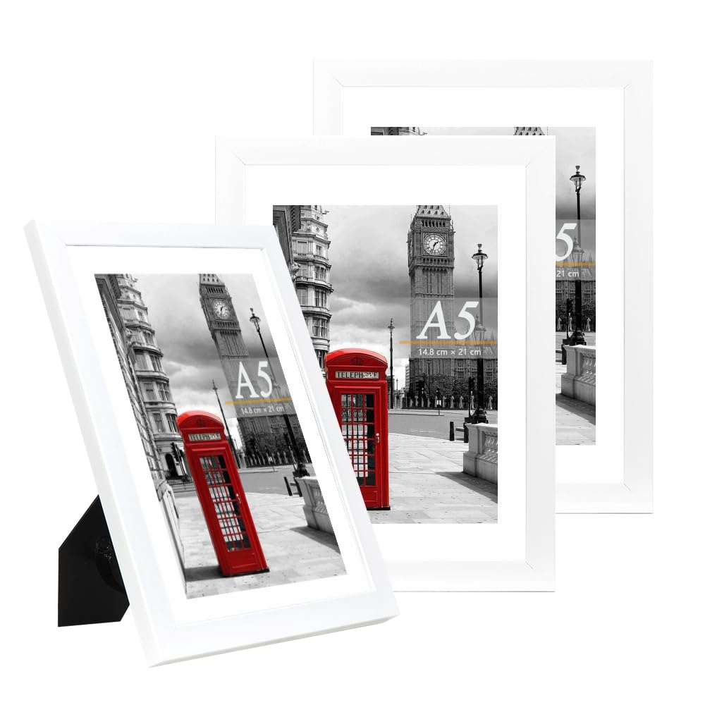Scholar Tree White Picture Frame A5 / 21 X 14.8 Cm Set Of 3 Photo Frames, Picture Frames For Freestanding And Wall Mountable