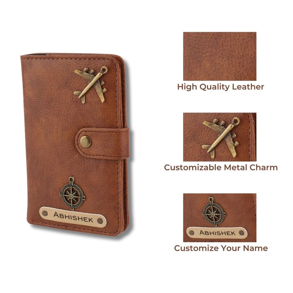 AICA Personalised Name & Charm Leather Passport Cover (Tanbrown) | Valentine Gifts for Boy Girl Husband Wife Boyfriend Girlfriend 2 61meF39bbCL