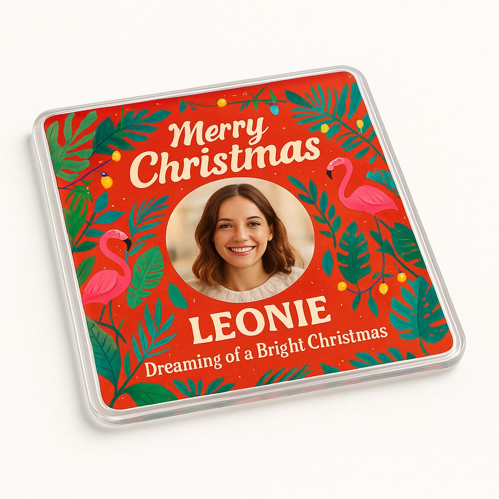 Acrylic Coaster Gift with Personalised Photo Tropical Holiday Glo Design - Personalised Christmas Decor for Festive Home Delight