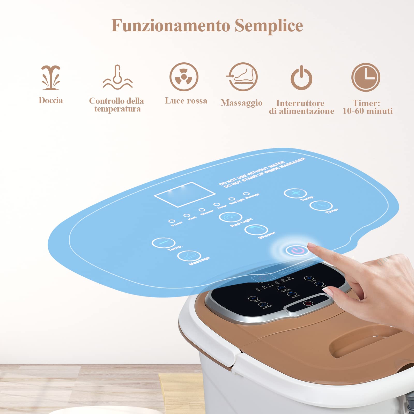 RELAX4LIFE Pediluvio Idromassaggio Elettrico 3 in 1 con Doccia, Riscaldamento Rapido e Mantenimento Temperatura, Sterilizzazione a Infrarossi e Timer 60min, Copertura con Rotelle