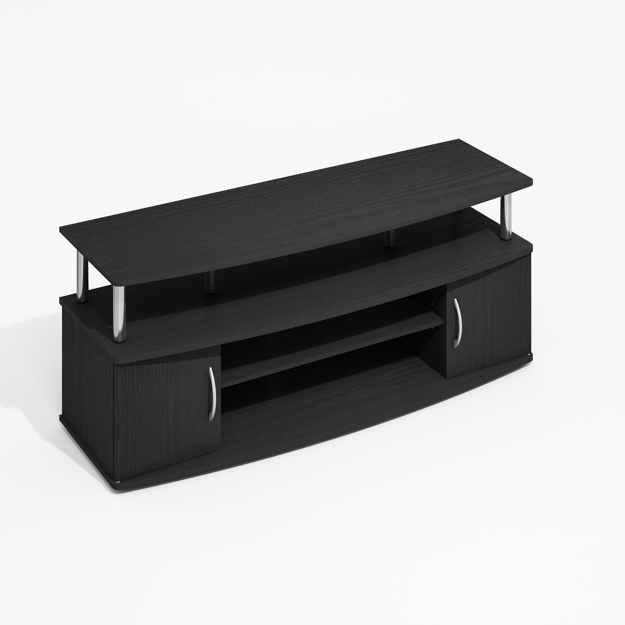 Furinno JAYA TV Stand, Entertainment Center, TV Console, for TV up to 55 Inch, with 2 Doors and Cable Management Holes, for Living Room, Bedroom, Dark Americano/Stainless Steel Tubes