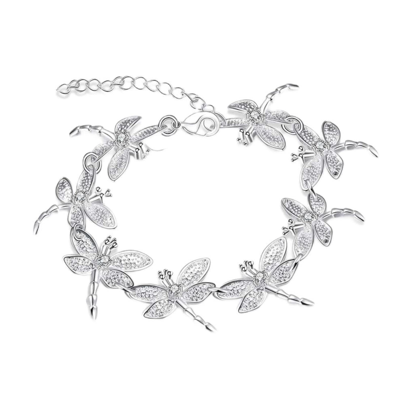 WSZJLN Sterling Silver Full Dragonfly Chain Bracelet For Feminine Charm Wedding Engagement Fashion Party Jewelry-default