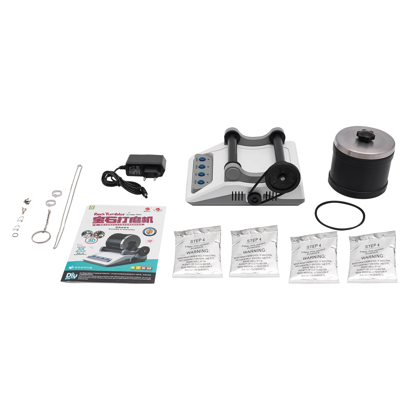 Rock Tumbler Kit, Starter Komplettes Steinpolierer Set, Rock Polierset mit 7-Tage-Timer DIY Edelsteine Poliermaschine Rosenquarz Stein Steinpoliermaschine für Kinder und Erwachsene