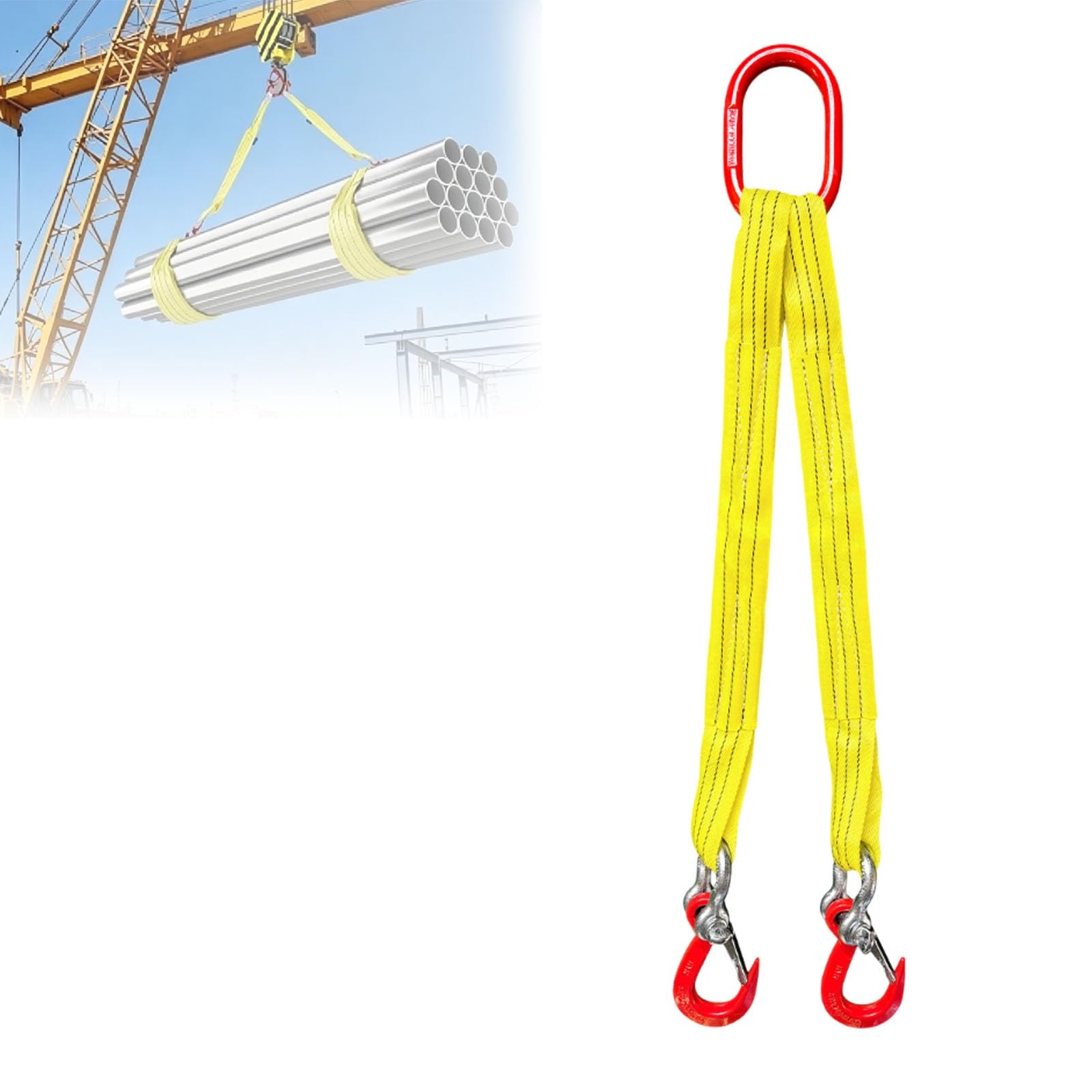 sunbiaouk Lifting Slings Straps, Two Leg Bridle Web Sling with Hook, 4409 Lbs Load Capacity for Hoist Engine Crane Truck Tow Tree Stump(5tons,3m)