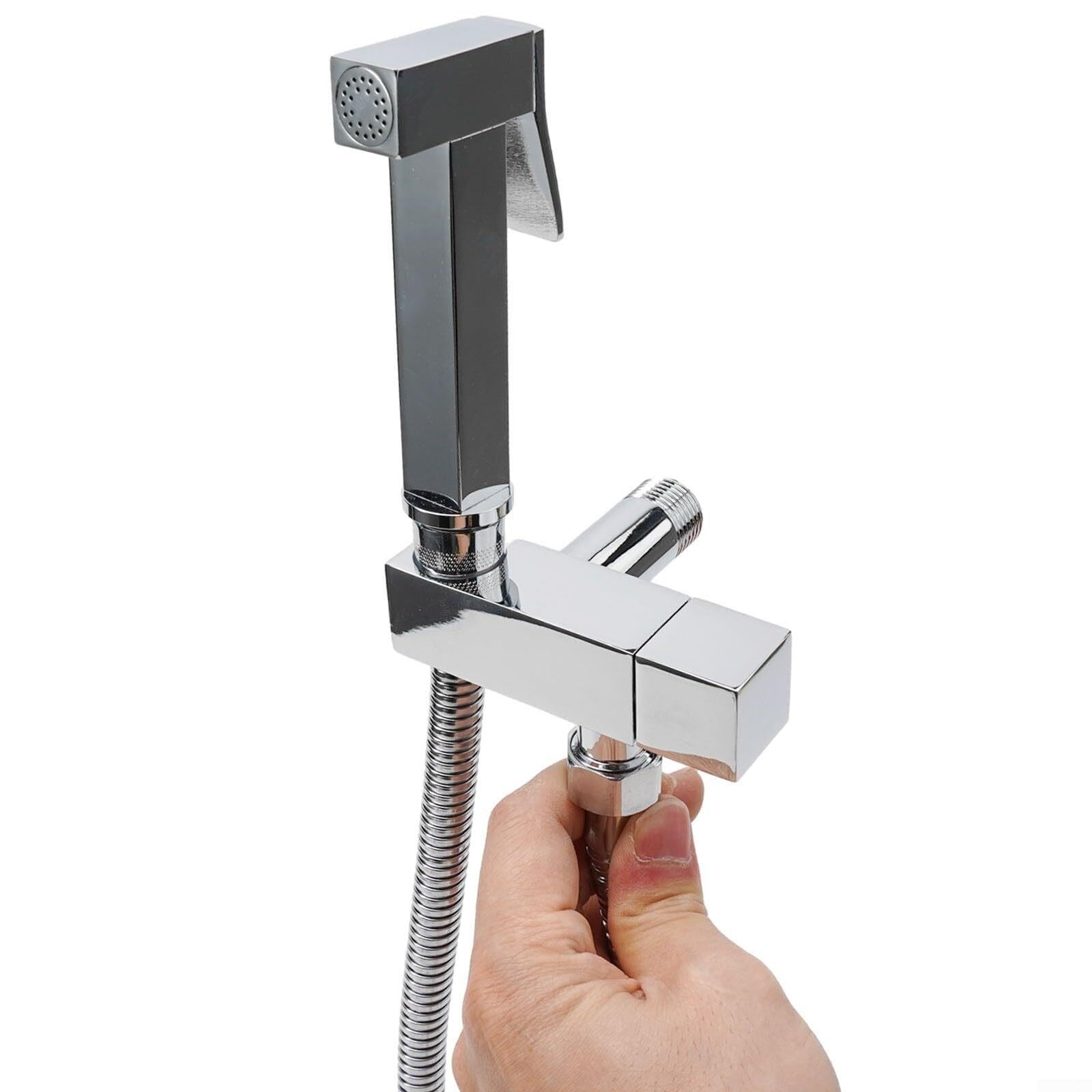 Rubinetto Lavabo Bidet a Parete in Ottone con Doccetta Igienica WC Cromato(Finitura Cromata)