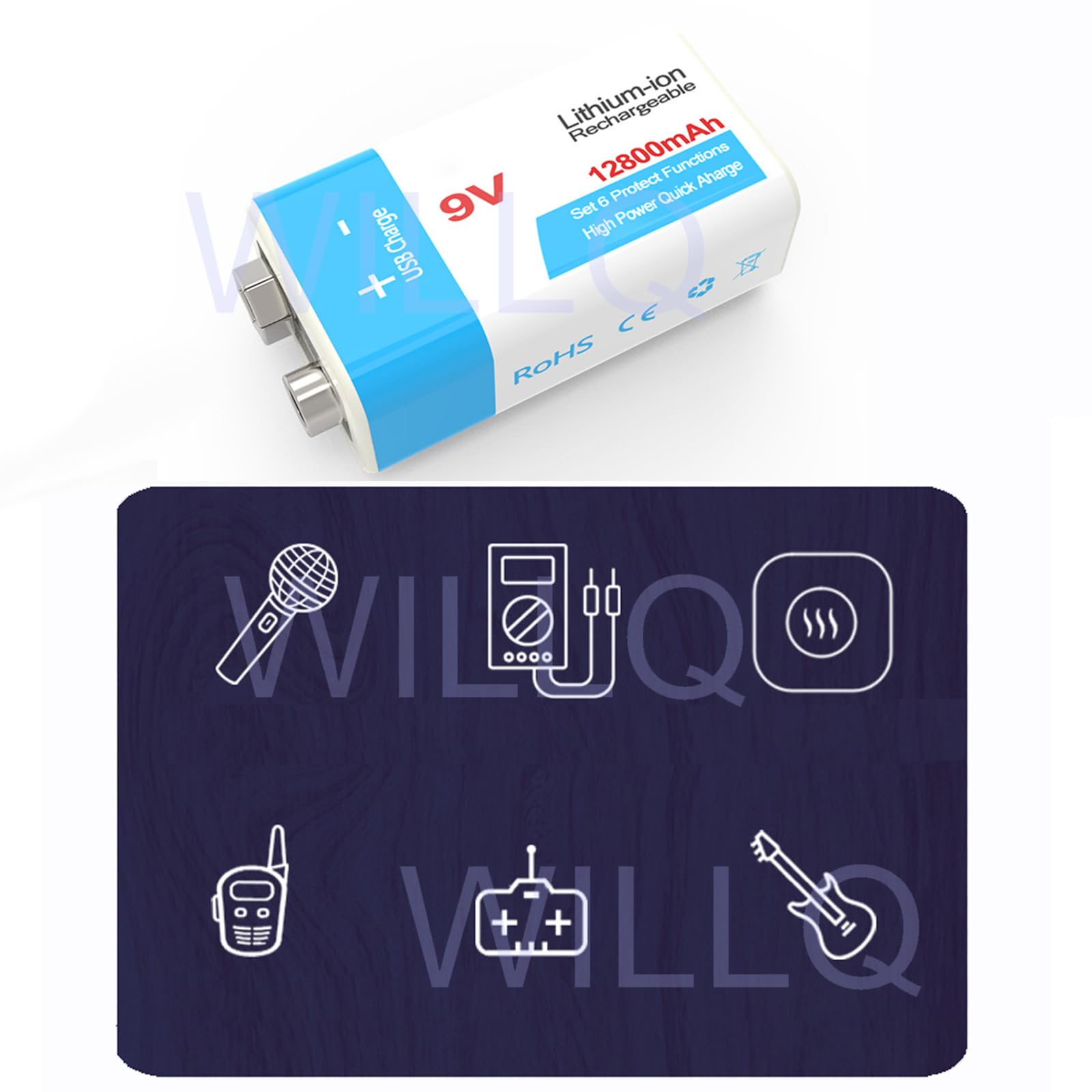 Baterías de Litio Recargables de 9V USB Tipo-c 9 Voltios 9900mAh 12800mAh Baterías de Repuesto 1.5 H Carga Rápida 1000 Ciclos para Dispositivos Eléctricos de 9V,2pcs 9v9900mah