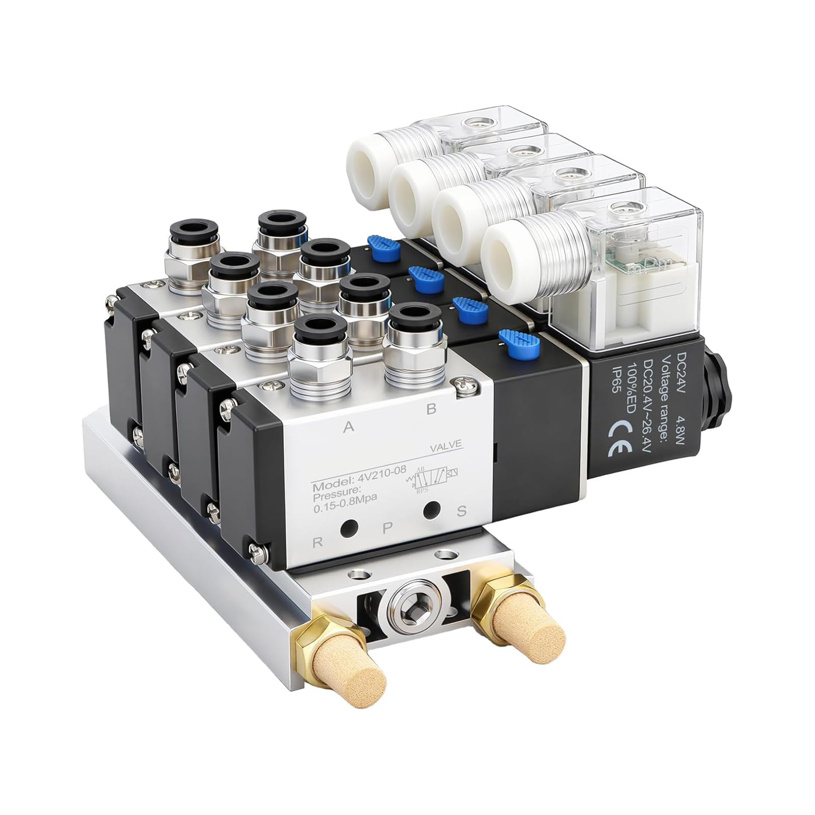 Electroválvulas neumáticas de control de aire de 5 vías y 2 posiciones, colector de 4 estaciones para sistemas de automatización neumática