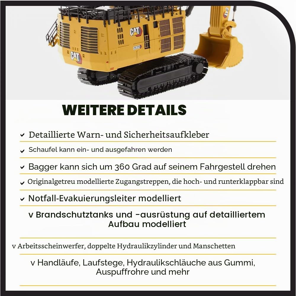 Diecast Masters 1:87 HO Scale Model Cat 6060 Hydraulic Mining Shovel, 85651 | Mit Tieflöffel, detailgetreues CAT Baufahrzeug, ca. 25 x 11 x 14 cm, ab 14 Jahren, für Sammler, 85651