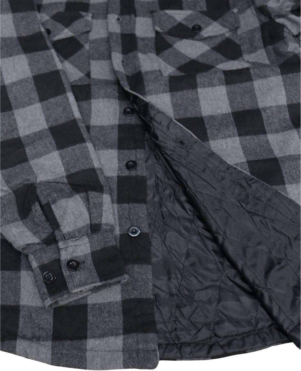 URBANJ Men's Quilted Lined Plaid Flannel Shirt Jacket Long Sleeve Winter Coat