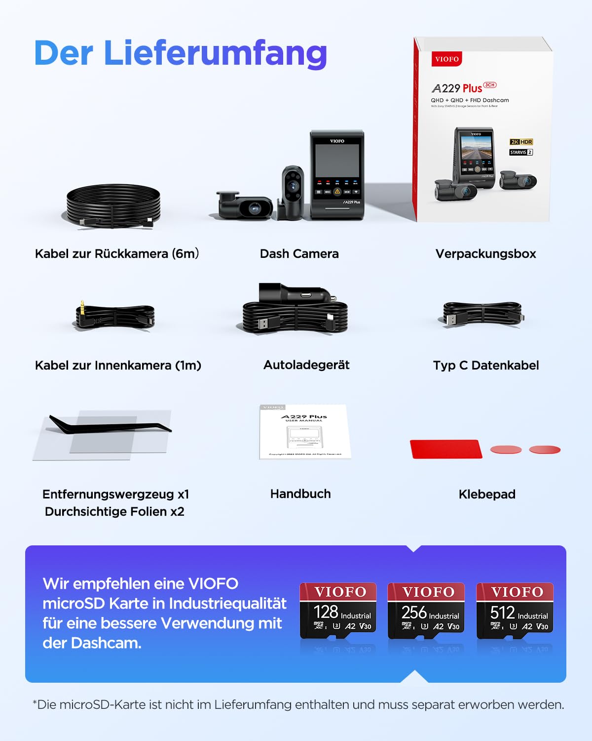 VIOFO A229 Plus 3CH Dashcam, 2K+2K+1080P, Dual STARVIS 2, GPS, WIFI | 3 canales (2 K + 2 K + 1080P), visión nocturna 2.0, WiFi rápida de 5 GHz y GPS, control por voz