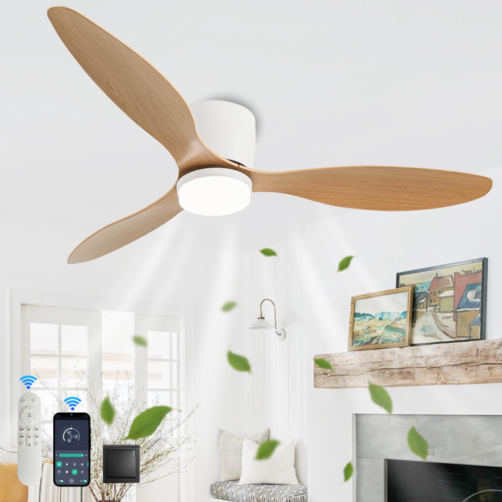 Ventilateurs De Plafond Avec Lampe Intégrée JIINOO Ventilateur Plafond LED Avec Télécommande - 68cm, 6 Vitesses, Dimmable | Pour Salon, Chambre Ventilateur De Plafond Réversible
