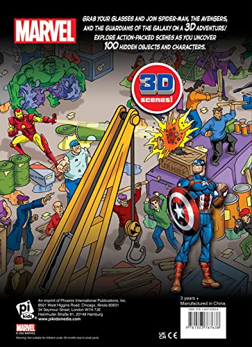 Marvel Spider-Man, Avengers, Guardians Of The Galaxy, And More! - 3D Look And Find Activity Book! - Iron Man 3D Glasses Included! - Pi Kids #TOP1