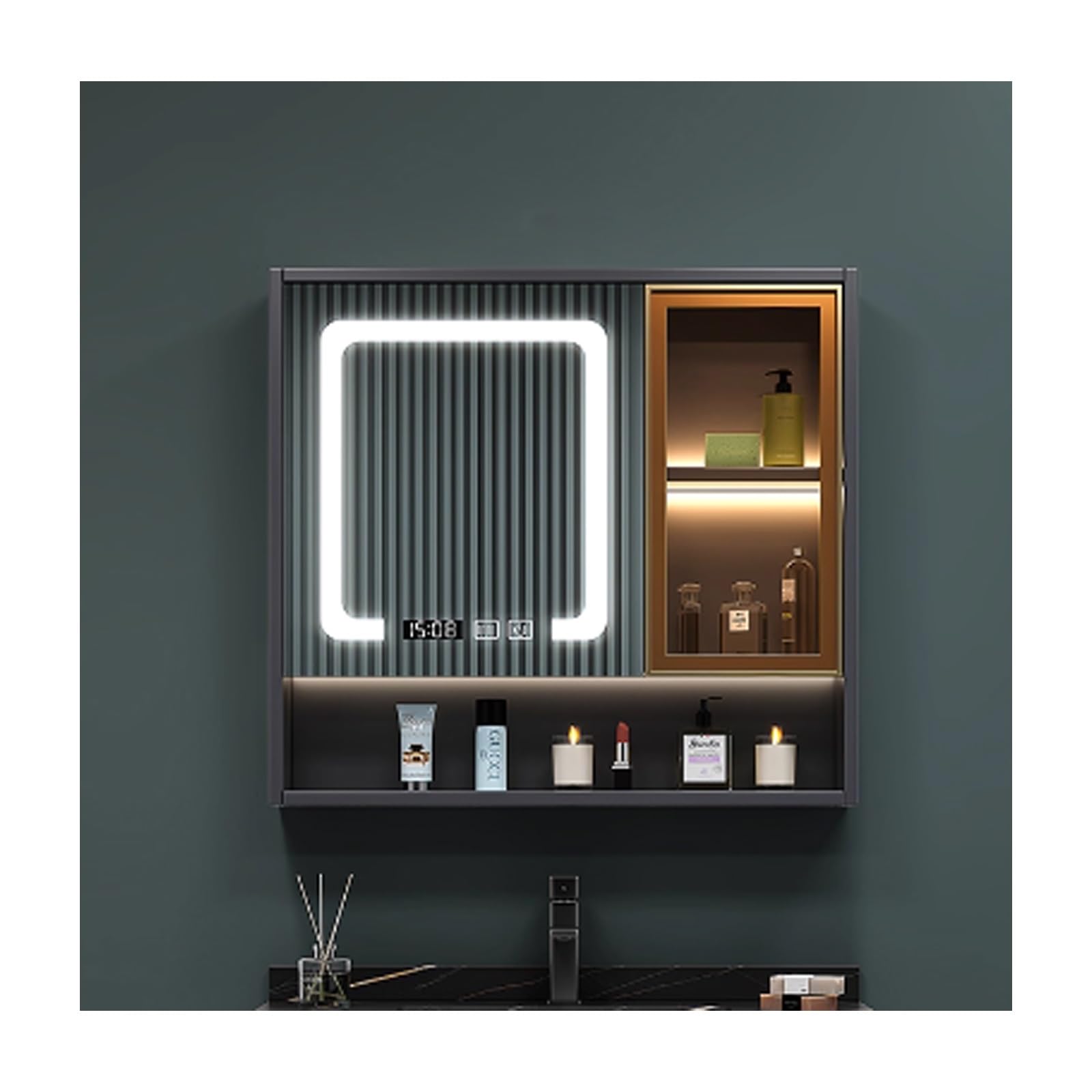 BKSXSOP Modern Smart Mirror Cabinet with Storage, Touch Switch, Wall-Mounted Bathroom Medicine Mirror, 80cm/31.5in, Stylish Gray for & Bedroom
